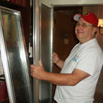 Vern is installing the shower doors in The Birch Treehouse.  I’m sure it was at least midnight when this was photographed!